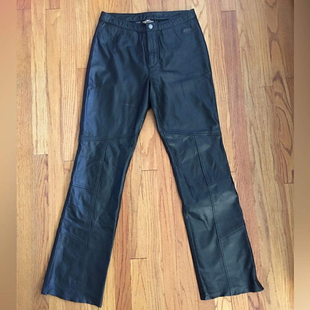 Harley Davidson Black Leather Straight Leg Riding Pants | Size 8